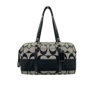 Coach Signature Canvas Satchel Bag Black Grey Monogram F13551 Y2K East West